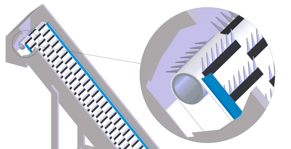The feeder belt is used to carry the tobacco to the blending silo conveyors.