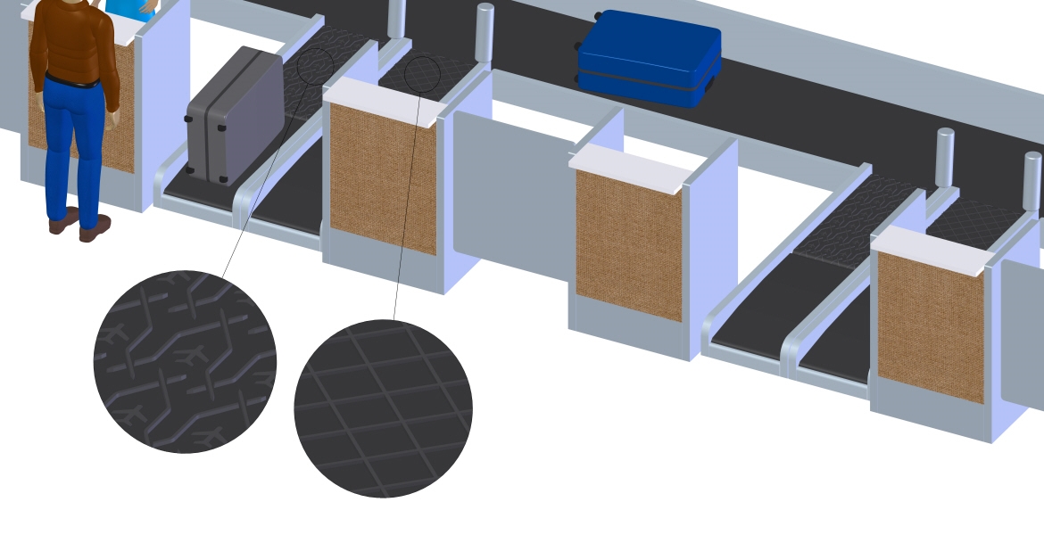 Ammeraal Beltech Check-in Belts are used in departure areas of airports around the world. Check-in and weighing systems require special properties. Our belts have profiles especially suited for the transport of roller suitcases.